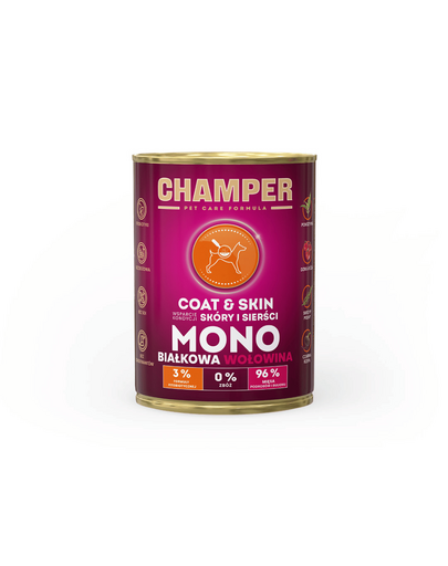 CHAMPER Coat Skin Beef monoprotein kutyatáp marhahússal 400 g