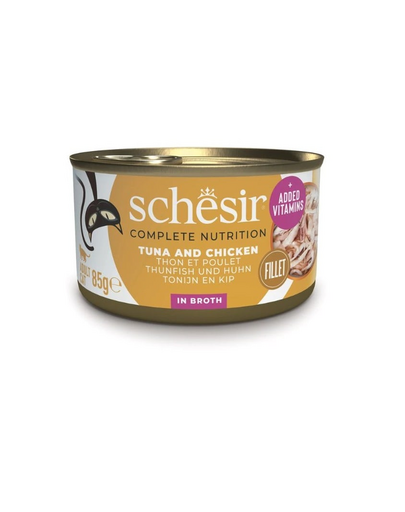 SCHESIR Tonhal csirkével és rizzsel, macskáknak készült húslevesben 85 g