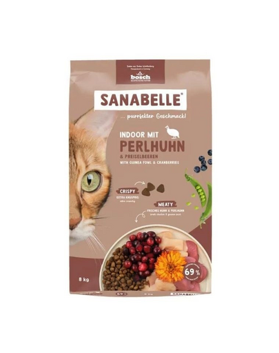 SANABELLE Indoor Gyöngytyúk 8 kg macskáknak, akik nem járnak ki
