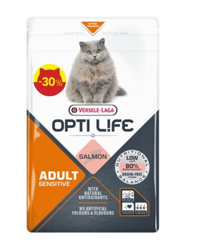 VERSELE-LAGA Opti Life Cat Adult Sensitive Salmon 1kg -30% promo érzékeny felnőtt macskáknak