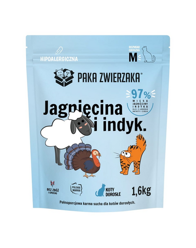 PAKA ZWIERZAKA Száraz tápanyag Bárány és pulyka macskáknak M 1,6 kg