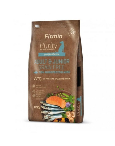FITMIN Dog Purity Grain Free Adult Junior Fish Menu 12 kg gabonamentes halas eledel fiatal és felnőtt közepes és nagytestű kutyák számára