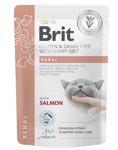 BRIT Veterinary Diet Grain Free Renal Cat Fillets in Gravy Salmon 12x85g macskák számára a vesefunkciók támogatására