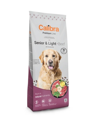 CALIBRA Dog Premium Senior Light All Breeds Beef 12kg aliment monoprotein à base de bœuf pour chiens âgés ou en surpoids