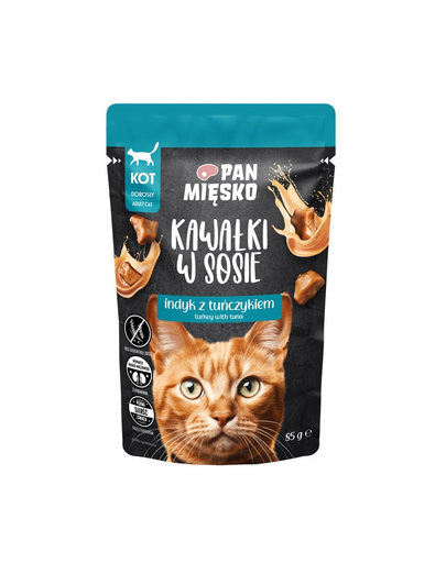 PAN MIĘSKO Pulykás-tonhalas szószos falatok nedves macskaeledel 85 g