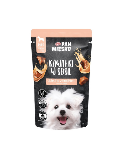 PAN MIĘSKO Borjú-húsos, nyulas szaftos falatok nedves kutyaeledel 150 g