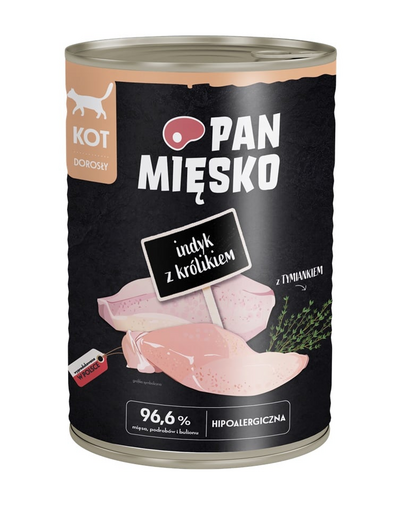 PAN MIĘSKO Pulyka nyúllal nedves macskaeledel 400 g