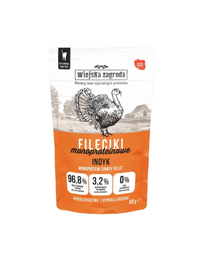 WIEJSKA ZAGRODA Fileciki Indyk nedves macskaeledel 85 g