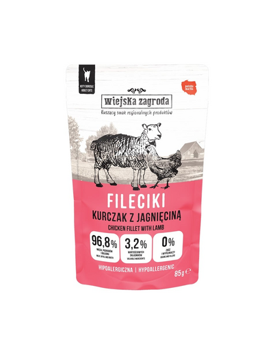 WIEJSKA ZAGRODA Csirkés-bárányos filék nedves macskaeledel 85 g
