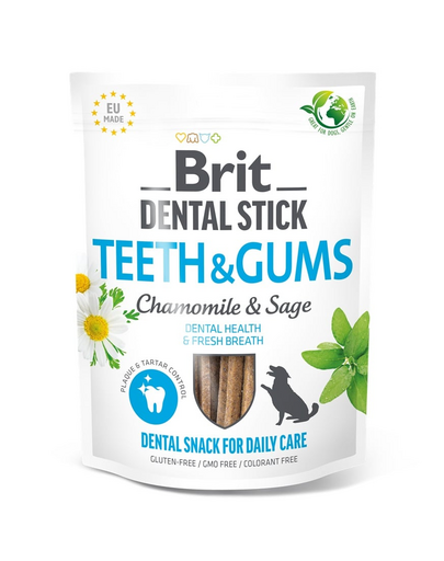 BRIT BRIT Dental Stick Teeth and Gums kamilla és zsálya 251 g dentális jutalomfalat kutyák számára, amely támogatja a fogak és ínyek egészségét