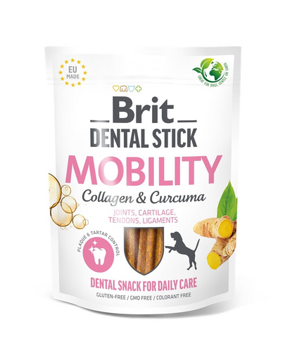 BRIT Dental Stick Mobility kurkuma és kollagén 251 g fogápoló finomság kutyák számára, amely támogatja a mozgékonyságot