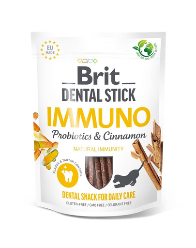 BRIT Dental Stick Immuno probiotikumok és fahéj 251 g fogászati jutalomfalat kutyák számára, amely támogatja az immunitást
