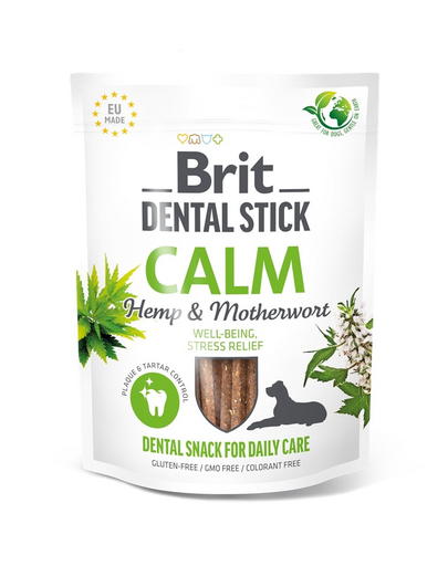 BRIT Dental Stick Calm kender és szívfű 251 g fogápoló jutalom kutyáknak, amely segíti a stressz csökkentését