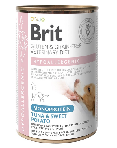 BRIT Veterinary Diet Dog Hypoallergenic Monoprotein Tuna 400g tonhalas kutyáknak allergiás és bőrproblémás kutyák számára