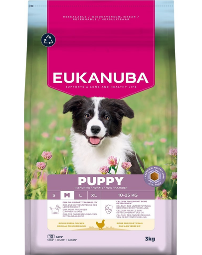 EUKANUBA Puppy Medium Breeds Chicken 3 kg sucha karma dla szczeniąt ras średnich bogata w świeżego kurczaka