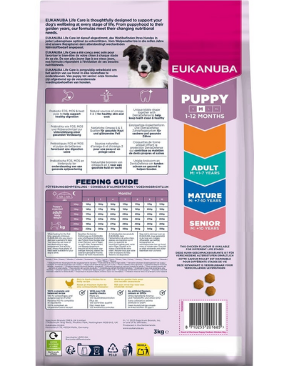 EUKANUBA Puppy Medium Breeds Chicken 3 kg sucha karma dla szczeniąt ras średnich bogata w świeżego kurczaka