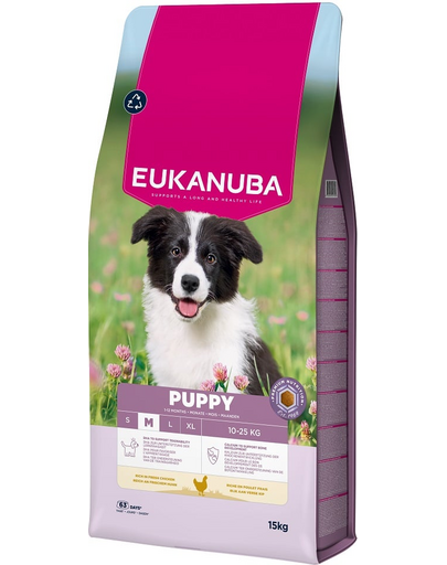 EUKANUBA Puppy Medium Breeds Chicken 15 kg száraz táp közepes fajtájú kölyökkutyák számára friss csirkehússal