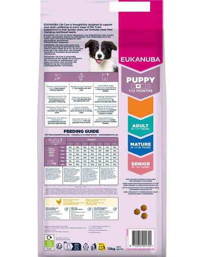 EUKANUBA Puppy Medium Breeds Chicken 15 kg száraz táp közepes fajtájú kölyökkutyák számára friss csirkehússal