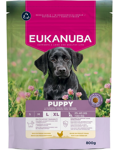 EUKANUBA Puppy Large Breeds Chicken 800 g száraz táp nagytestű kölyökkutyáknak friss csirkével
