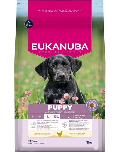 EUKANUBA Puppy Large Breeds Chicken 3 kg száraz táp nagytestű kölyökkutyák számára friss csirkehússal