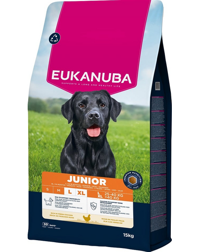 EUKANUBA Junior Large Breeds Chicken 15 kg száraz táp fiatal nagytestű kutyáknak friss csirkével