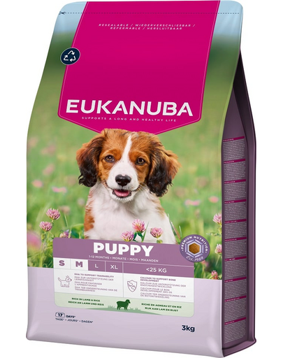 EUKANUBA Puppy Small Medium Breeds Lamb Rice 3 kg száraz táp kiskutyák számára kis- és közepes fajtákhoz, gazdag bárányhússal és rizzsel