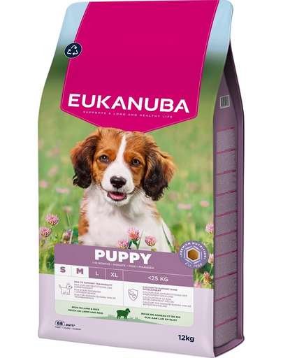 EUKANUBA Puppy Small Medium Breeds Lamb Rice 12 kg száraz táp kiskutyák számára kis- és közepes fajtákhoz, gazdag bárányhússal és rizzsel