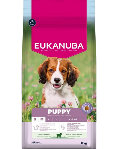 EUKANUBA Puppy Small Medium Breeds Lamb Rice 12 kg száraz táp kiskutyák számára kis- és közepes fajtákhoz, gazdag bárányhússal és rizzsel