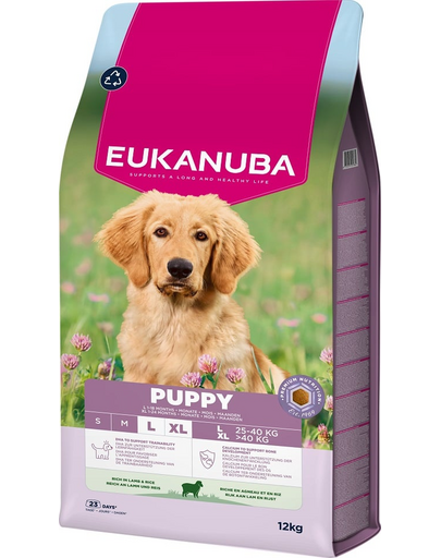 EUKANUBA Puppy Large Breeds Lamb Rice 12 kg száraz táp nagytestű kölyökkutyák számára, gazdag bárányhússal és rizzsel