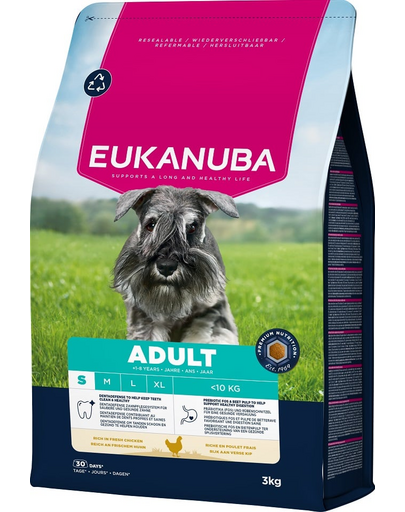 EUKANUBA Adult Small Breeds Chicken 3 kg száraz kutyatáp kisméretű fajták számára, friss csirkével gazdagítva