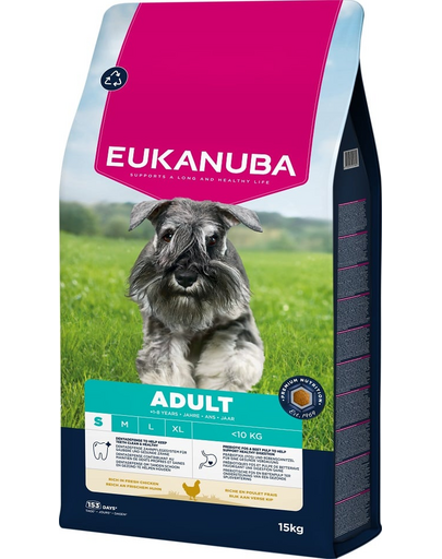 EUKANUBA Adult Small Breeds Chicken 15 kg száraz kutyatáp kisméretű fajták számára, friss csirkével gazdagítva