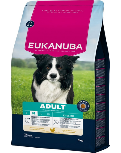 EUKANUBA Adult Medium Breeds Chicken 3 kg száraz kutyatáp közepes fajtájú kutyáknak friss csirkével