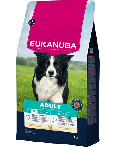 EUKANUBA Adult Medium Breeds Chicken 15 kg száraz táp közepes testű kutyák számára friss csirkével
