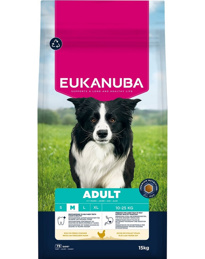 EUKANUBA Adult Medium Breeds Chicken 15 kg száraz táp közepes testű kutyák számára friss csirkével
