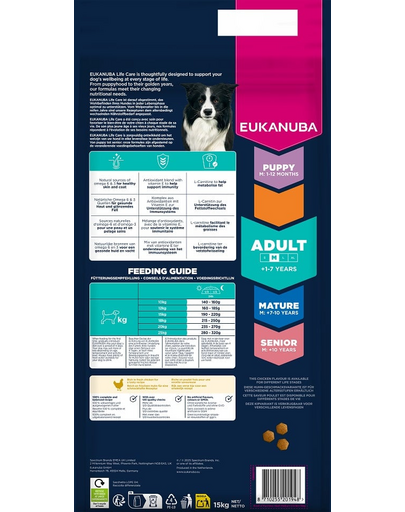 EUKANUBA Adult Medium Breeds Chicken 15 kg száraz táp közepes testű kutyák számára friss csirkével