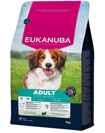 EUKANUBA Adult Small Medium Breeds Lamb Rice 3 kg száraz kutyatáp kicsi és közepes testű kutyák számára, gazdag bárányhússal és rizzsel