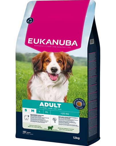 EUKANUBA Adult Small Medium Breeds Lamb Rice 12 kg száraz kutyatáp kis- és közepes testű kutyáknak, gazdag bárányhúsban és rizsben