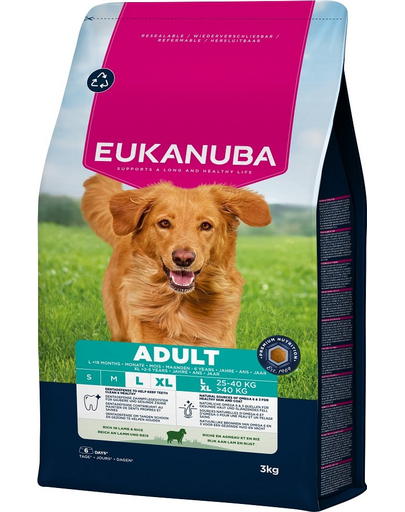 EUKANUBA Adult Large Breeds Lamb Rice 3 kg száraz kutyatáp nagytestű kutyáknak, gazdag bárányhúsban és rizsben