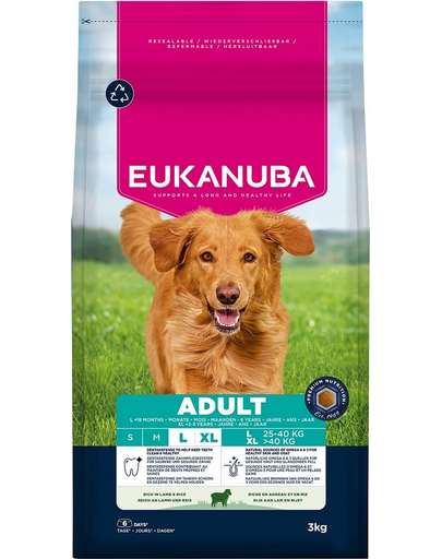 EUKANUBA Adult Large Breeds Lamb Rice 3 kg száraz kutyatáp nagytestű kutyáknak, gazdag bárányhúsban és rizsben