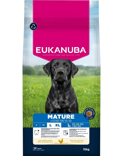 EUKANUBA Mature Large Breeds Chicken 15 kg száraz táp érett nagytestű kutyák számára, friss csirkével gazdagítva