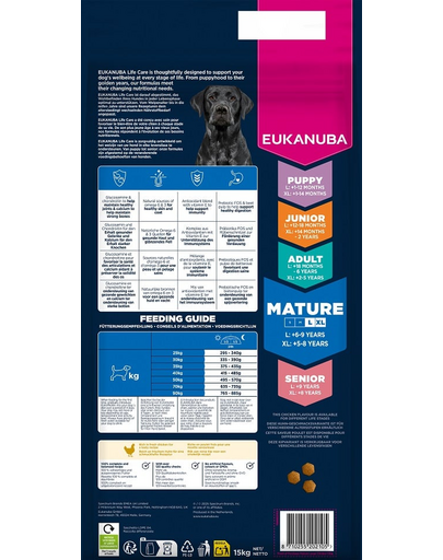EUKANUBA Mature Large Breeds Chicken 15 kg száraz táp érett nagytestű kutyák számára, friss csirkével gazdagítva