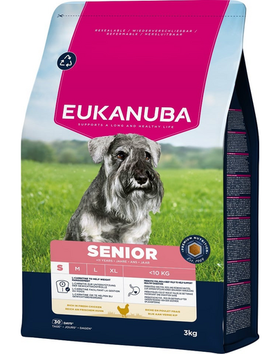 EUKANUBA Senior Small Breeds Chicken 3 kg száraz táp idős kis testű kutyáknak friss csirkével