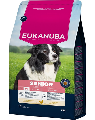 EUKANUBA Senior Medium Breeds Chicken 3 kg száraz táp idősebb közepes testű kutyáknak friss csirkével