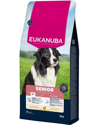 EUKANUBA Senior Medium Breeds Chicken 15 kg száraz táp idősebb közepes testű kutyáknak friss csirkével