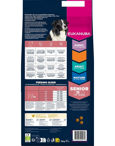 EUKANUBA Senior Medium Breeds Chicken 15 kg száraz táp idősebb közepes testű kutyáknak friss csirkével