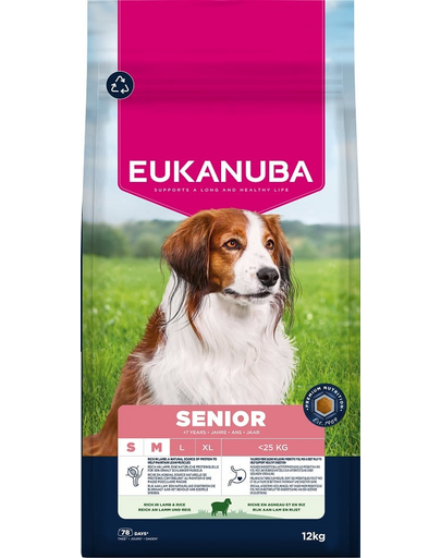 EUKANUBA Senior Small Medium Breeds Lamb Rice 12 kg száraz táp idős kutyák számára kis és közepes fajtákban, gazdag bárányhúsban és rizsben