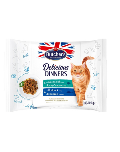 kawałki w galaretce dla dorosłych kotów 4x100g z rybą oceaniczną, z łupaczem