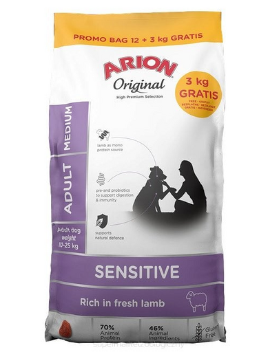 ARION Original Sensitive Adult Medium Lamb Rice 15 kg (12 + 3 kg ingyen)
