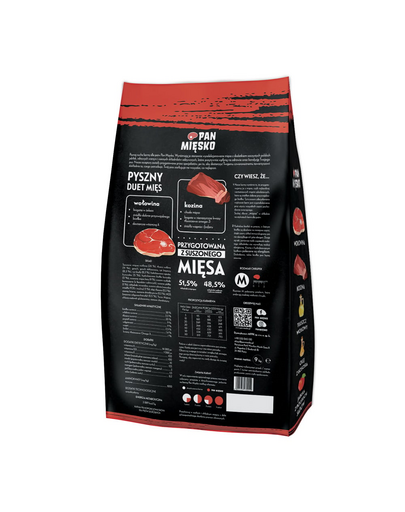 PAN MIĘSKO Marhahús kecskehússal kutyák számára, száraz táp (M) 9 kg