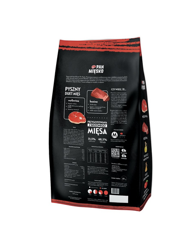 PAN MIĘSKO Marhahús kecskehússal kutyák számára, száraz táp (M) 20 kg